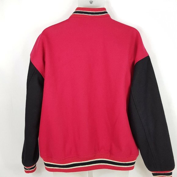 Ralph Lauren Chaps Vintage Jacket Red Wool Button Up Varsity School Mens XL - Picture 2 of 4